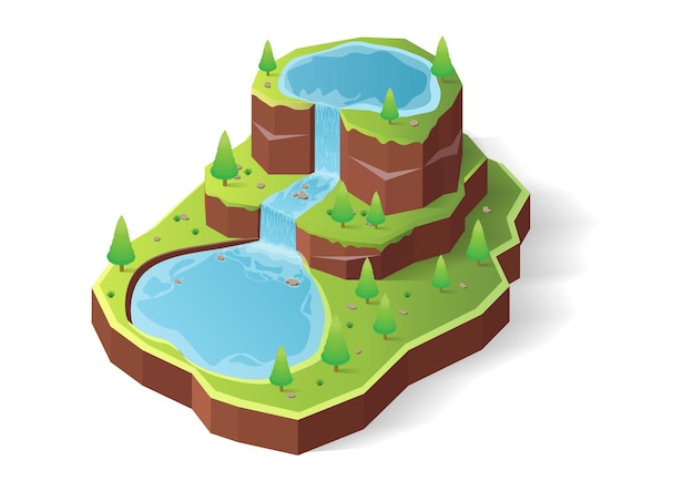 Isometric island with waterfall