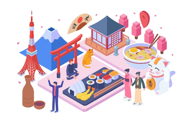 Isometric japanese food vector concept