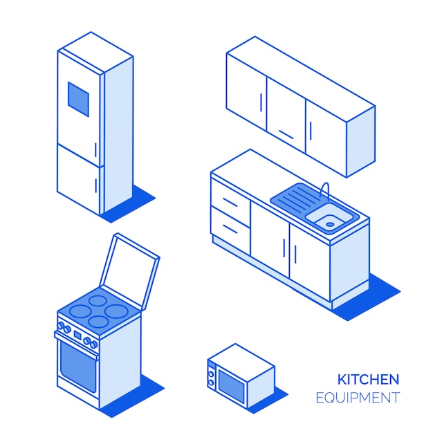 Isometric kitchen icons