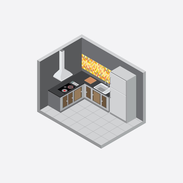 Isometric kitchen wall dark color