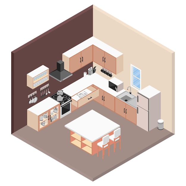 Isometric Kitchen with Dining Table