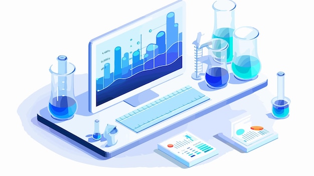 Vector isometric laboratory illustration with modern equipment and technology