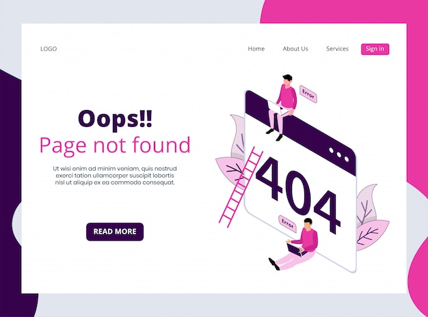 Isometric Landing Page of 404 page not found