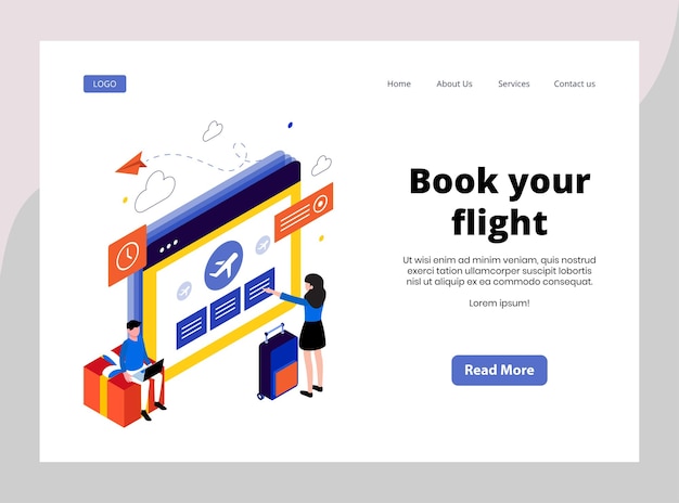 Isometric landing page of book your flight