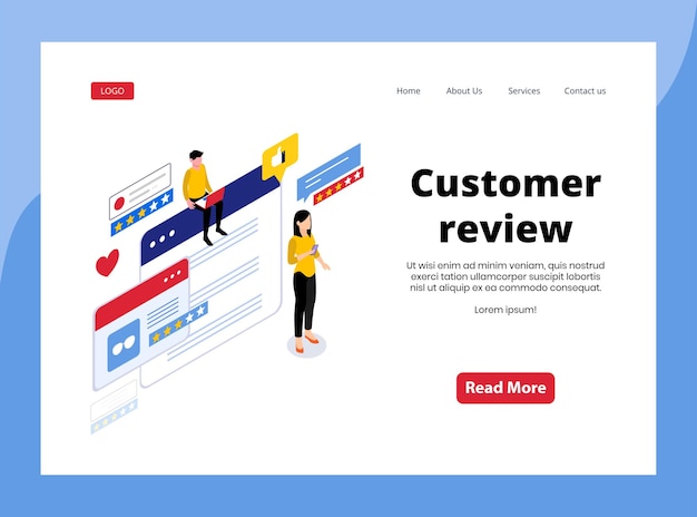 Isometric landing page of customer review