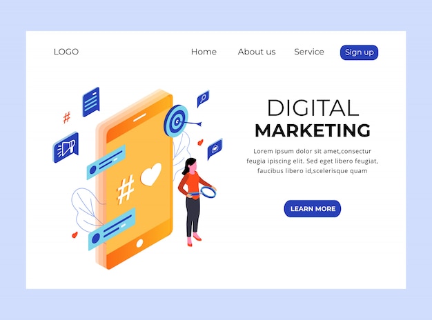 Isometric Landing Page of Digital Marketing