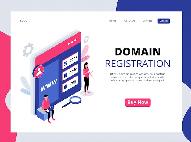 Isometric Landing Page of Domain Registration