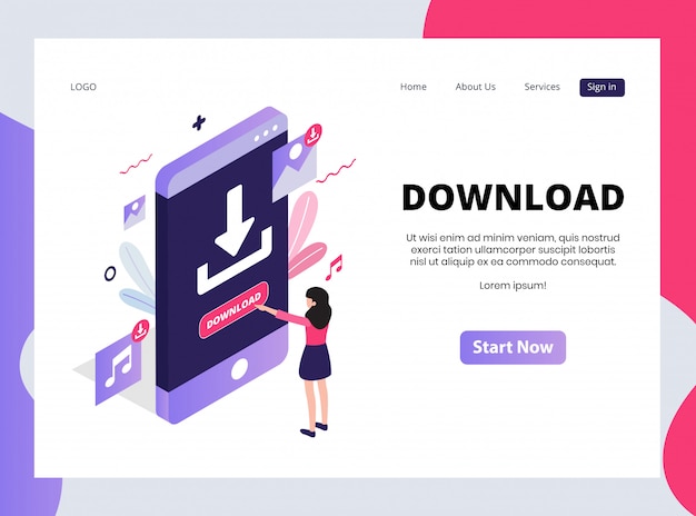 Isometric Landing Page of Download