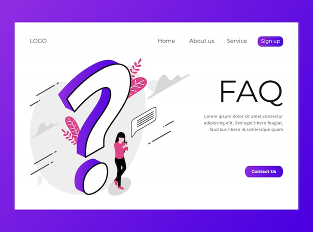 Isometric landing page of frequently asked questions