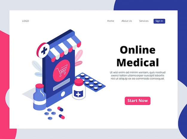 Isometric Landing Page of Online Medical