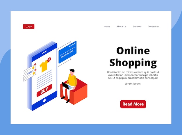 Isometric landing page of online shopping