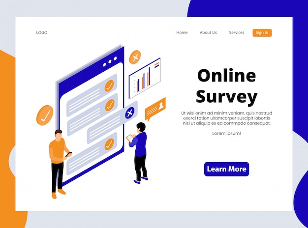 Isometric Landing Page of Online Survey