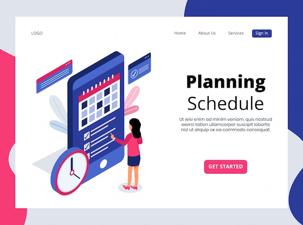 Isometric Landing Page of Planning Schedule