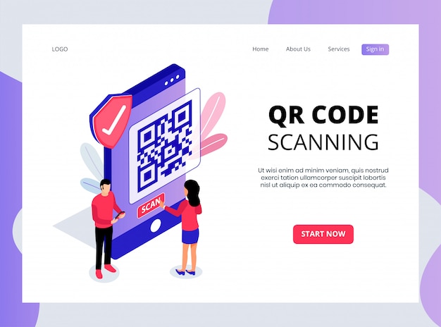 Isometric Landing Page of QR Code Scanning