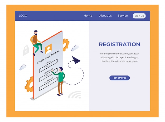 Isometric Landing page showing Registration