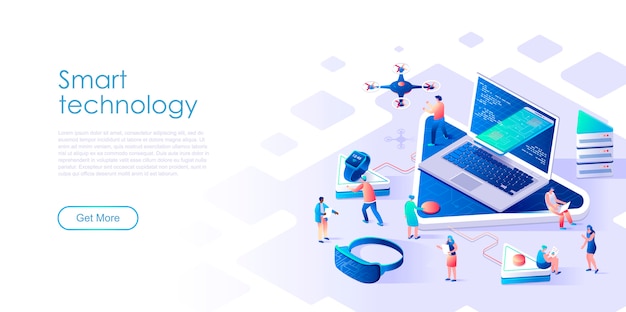 Isometric landing page smart technology or network flat concept