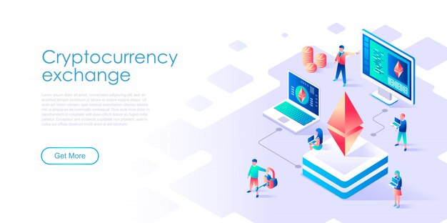 Isometric landing page template Blockchain