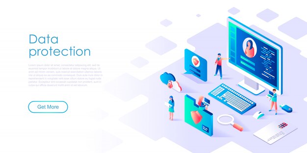 Isometric landing page template Data Protection