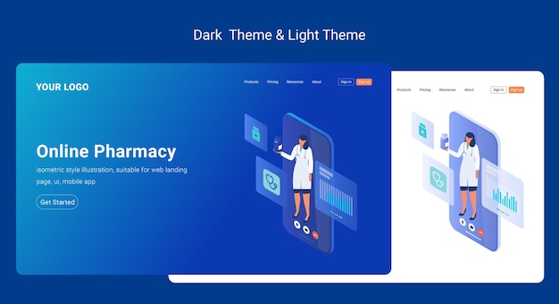 Isometric Landing Page Template for Online Medical Service