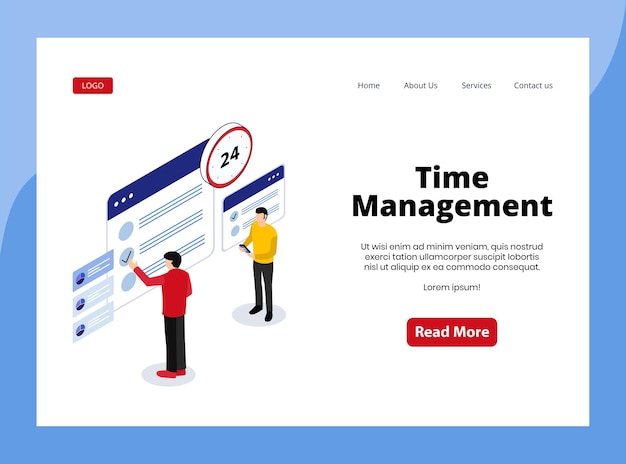 Isometric landing page of time management