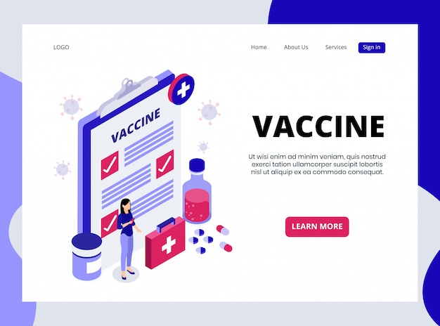 Isometric Landing Page of  Vaccine