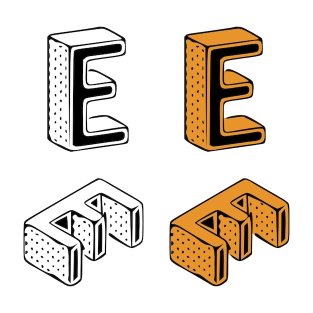 Isometric letter e doodle vector illustration on white background Letters clip art