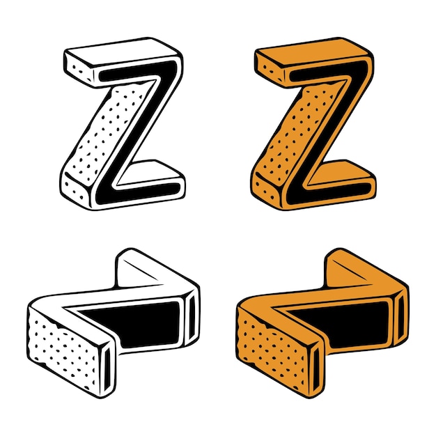 Isometric letter z doodle vector illustration on white background Letters clip art