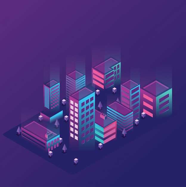 Isometric Light City Illustration