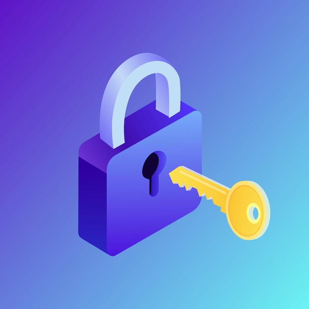 Isometric lock and key illustration