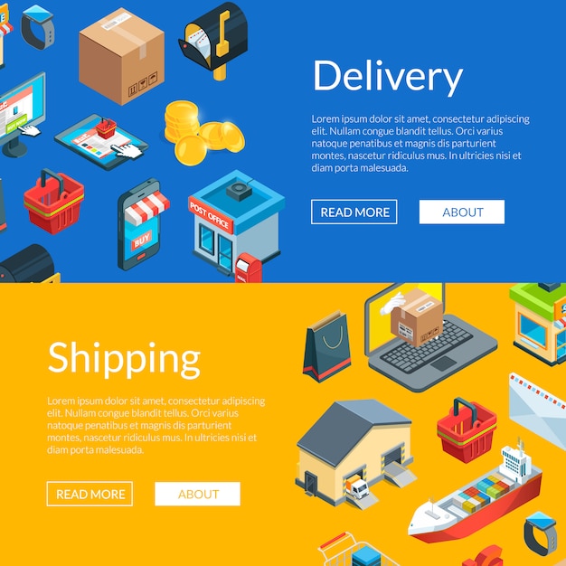  isometric logistics and delivery icons web banner templates illustration