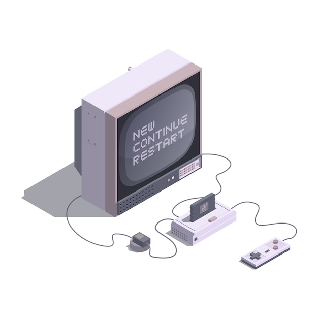 Isometric low poly retro console with tv