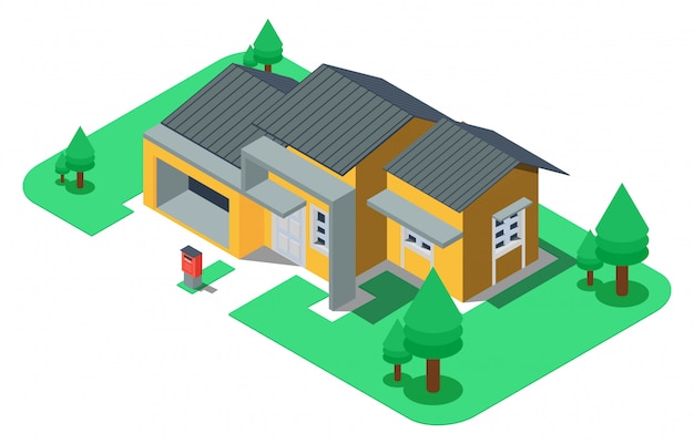 isometric luxury house with large yard