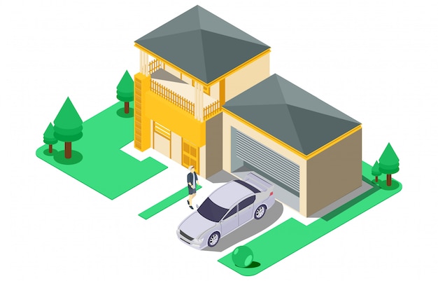 isometric luxury house with large yard