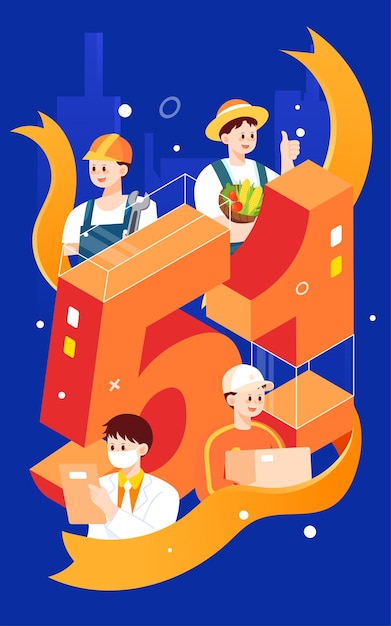 Isometric May 1st Labor Day people of various professions gathered together vector illustration