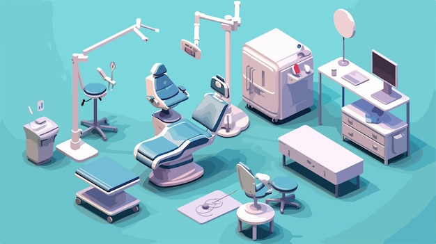 Vector isometric medical equipment and comfortable furniture