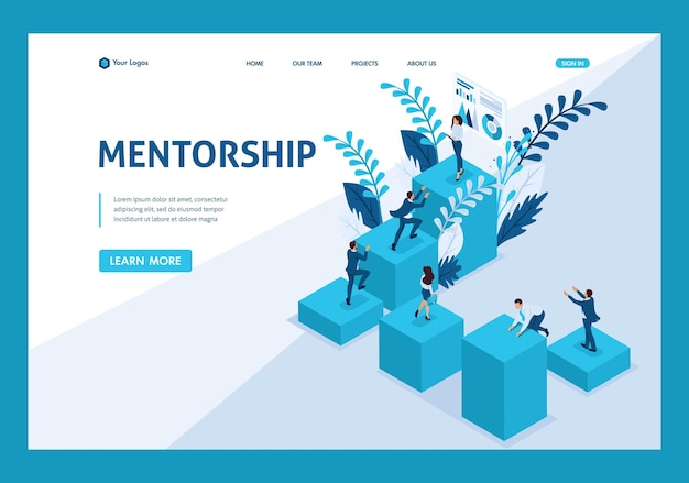 Isometric mentorship and its impact on business success Website Template Landing page