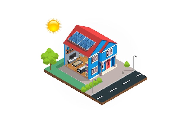 Isometric Modern House solar cell diagram system