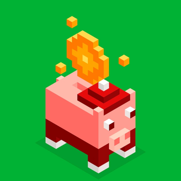 Isometric nft style piggy bank with christmas hat illustration