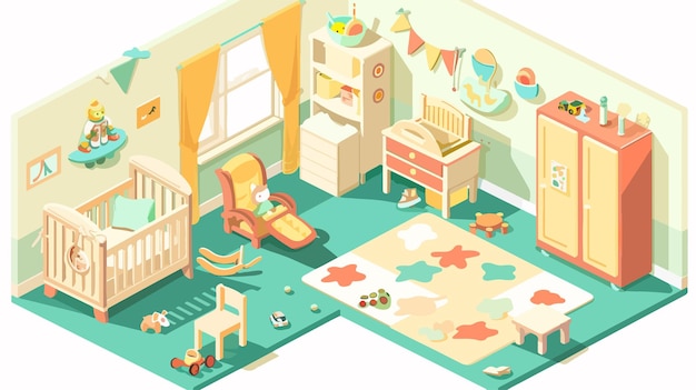 Vector isometric nursery interior design view