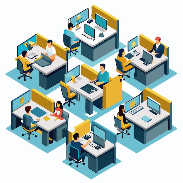 Vector isometric office cubicles