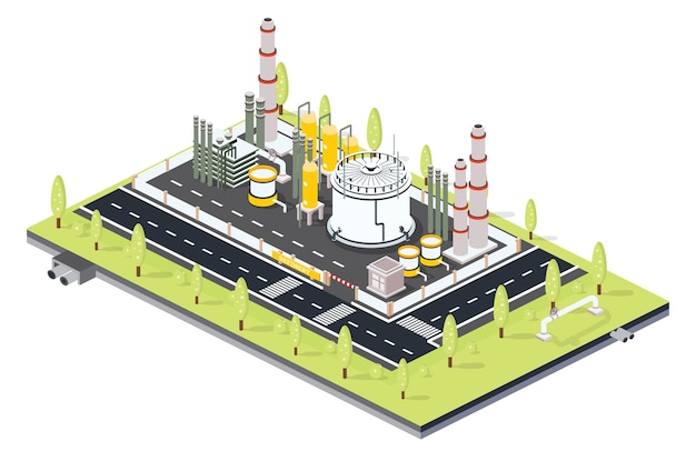 Isometric Oil Petroleum industrial Zone with Infrastructure Elements Refinery Plant with Tubes