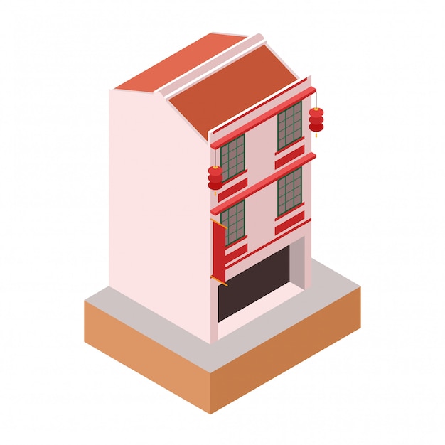 Isometric Old Classic Colonial Style Pink Building