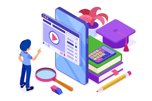 Isometric online education illustration