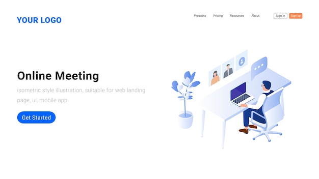 Isometric Online Meeting Concept Landing page template