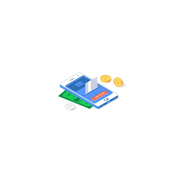 Isometric online payment mobile application illustration