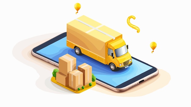 Vector isometric online shopping icon with cargo and packages