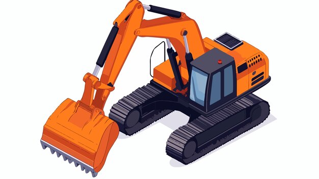 Isometric Orange Excavator Illustration for Construction Industry