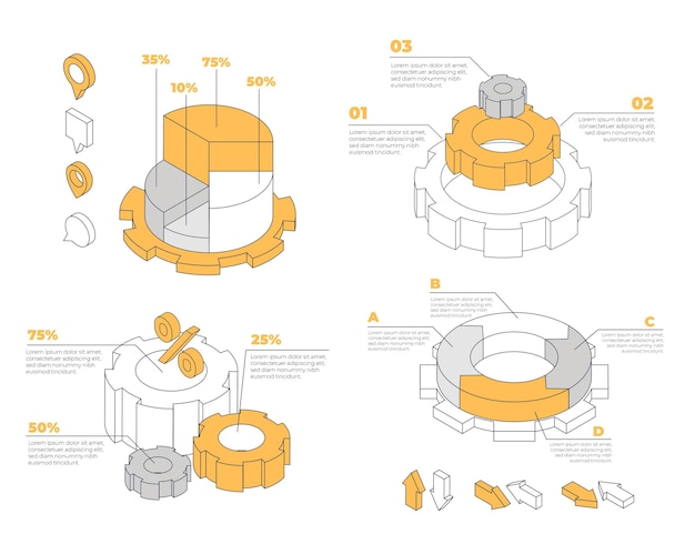 Vector isometric outline infographic element collection