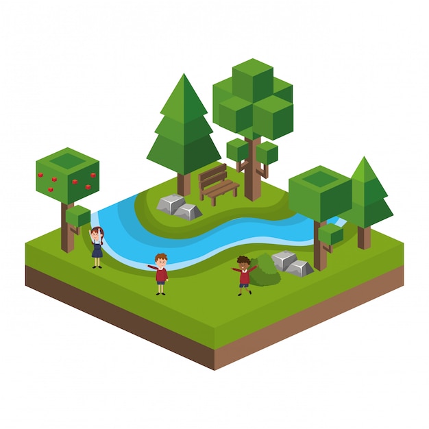 Isometric park activity cartoon