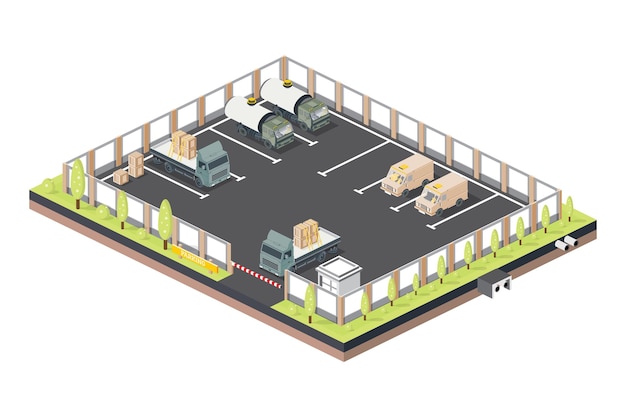 Isometric Parking for Trucks and Cars Checkpoint with Barrier